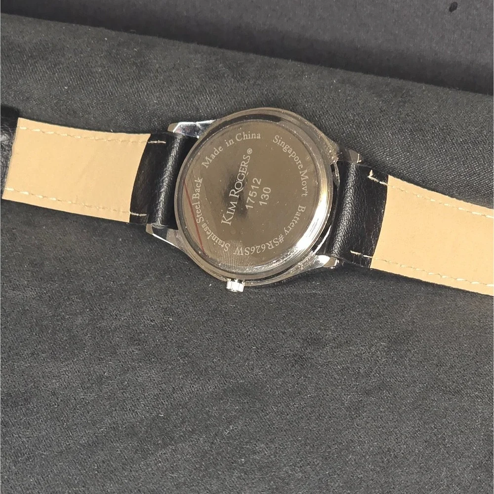 Kim Rogers Watch Women OS Black Silver Analog‎ Leather Strap Minimalist